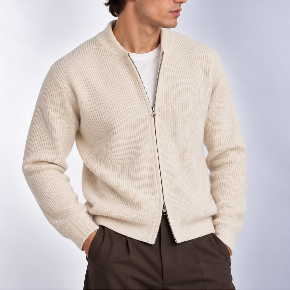 Men’s Ribbed Zip Cardigan – Full Zip Knitted Sweater