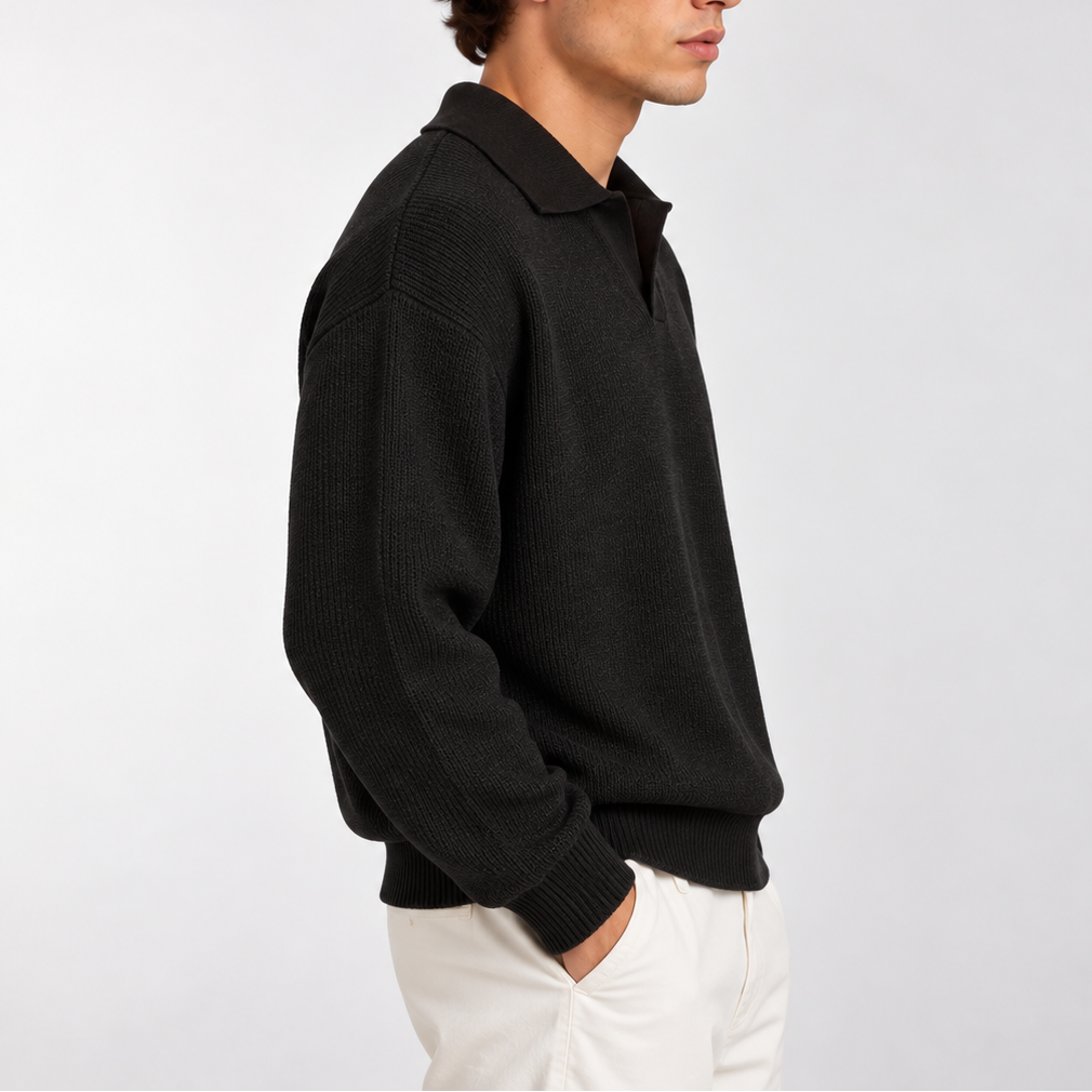 Men’s Knitted Polo Sweater – Long Sleeve Collared Jumper