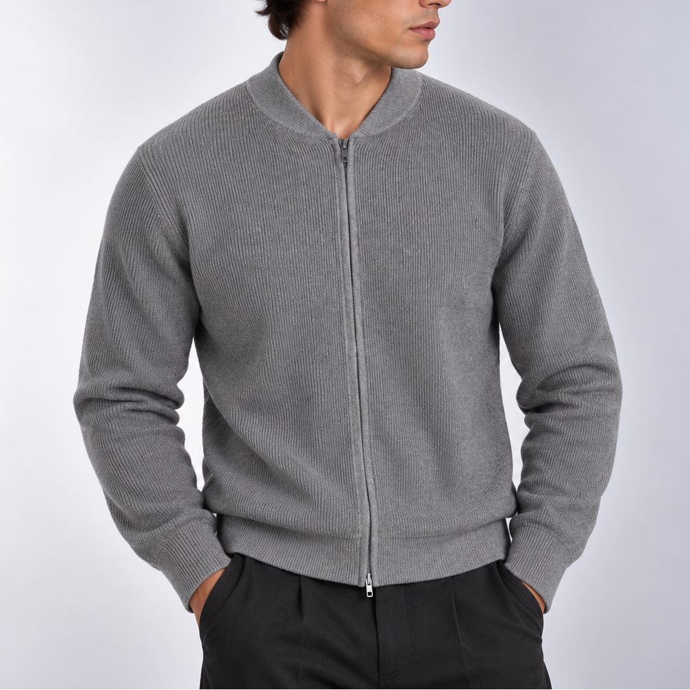 Men’s Ribbed Zip Cardigan – Full Zip Knitted Sweater