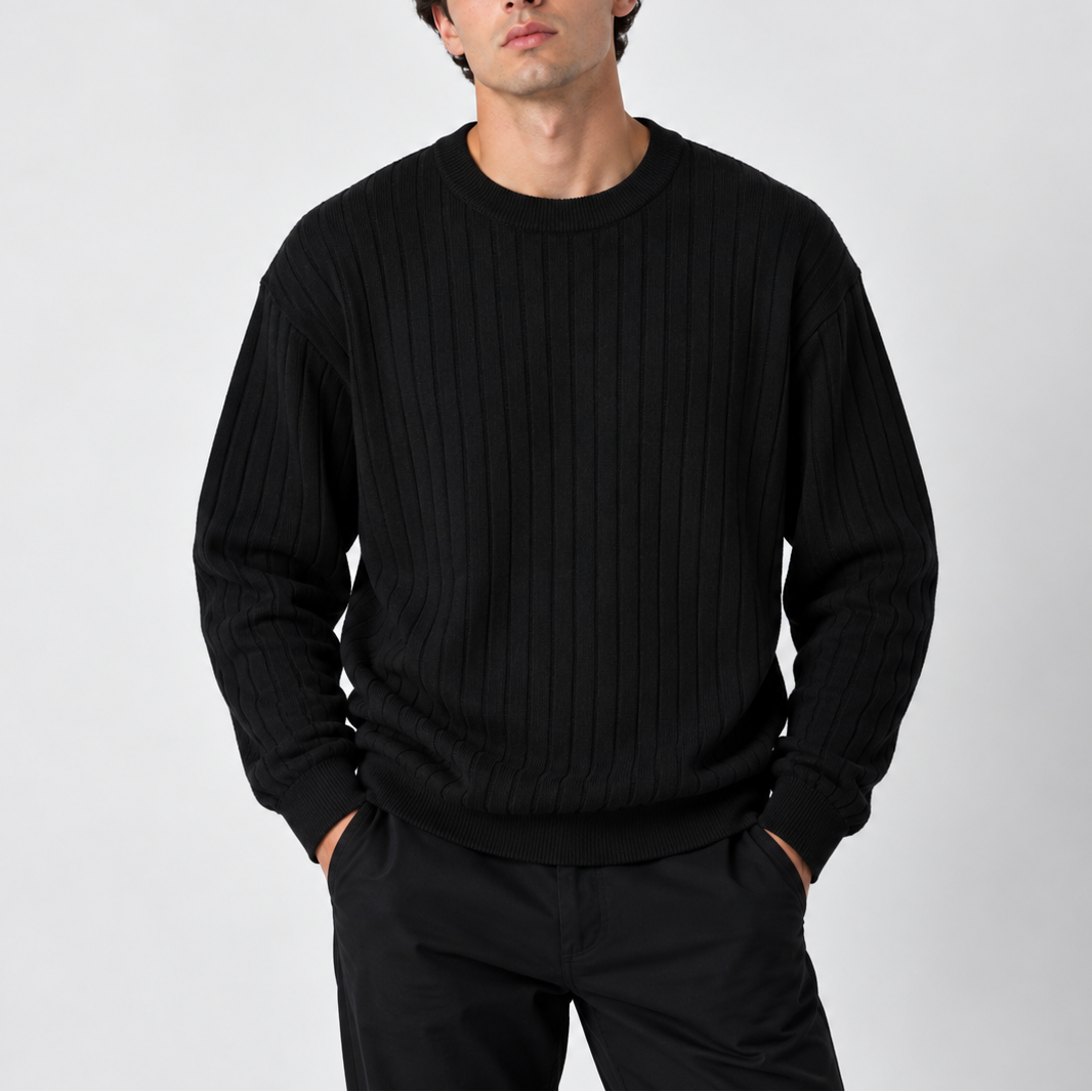 Men’s Ribbed Crew Neck Sweater – Long Sleeve Knit Jumper