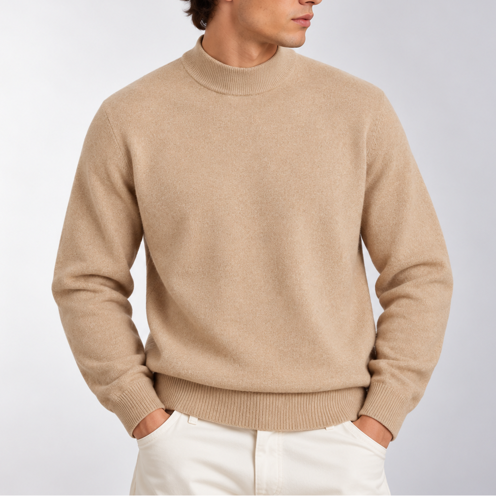 Men’s Mock Neck Knit Sweater – Classic Long Sleeve Jumper