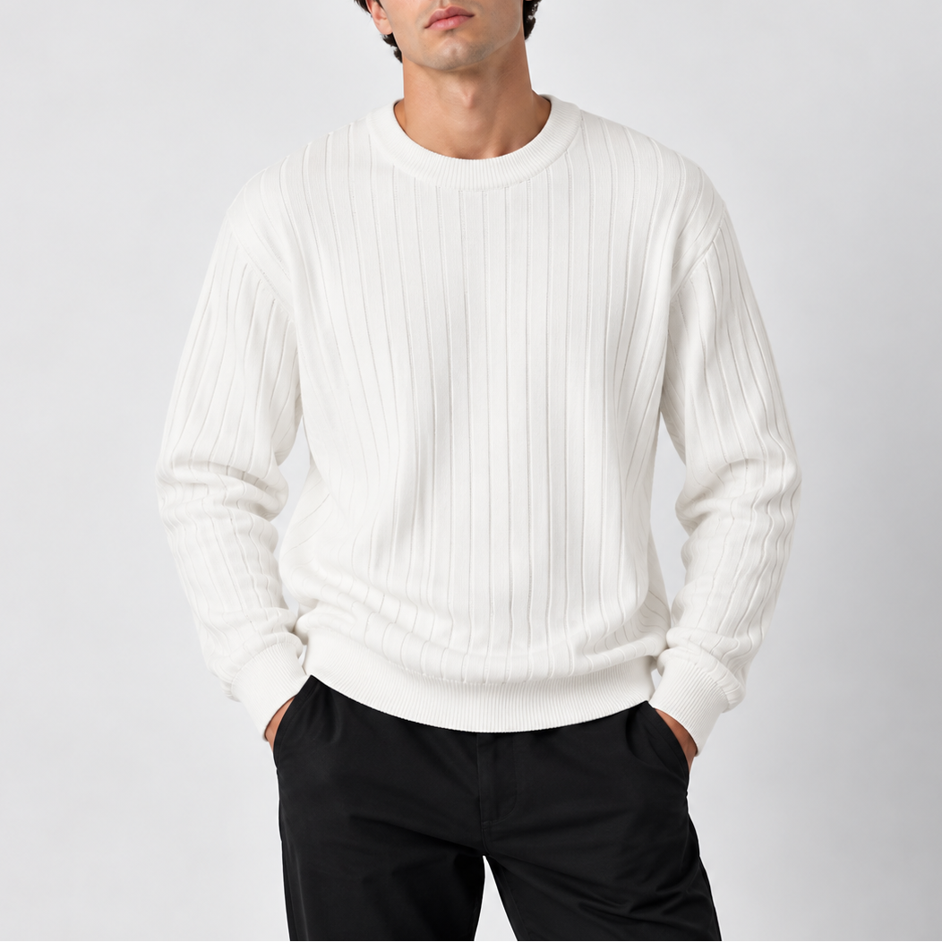 Men’s Ribbed Crew Neck Sweater – Long Sleeve Knit Jumper