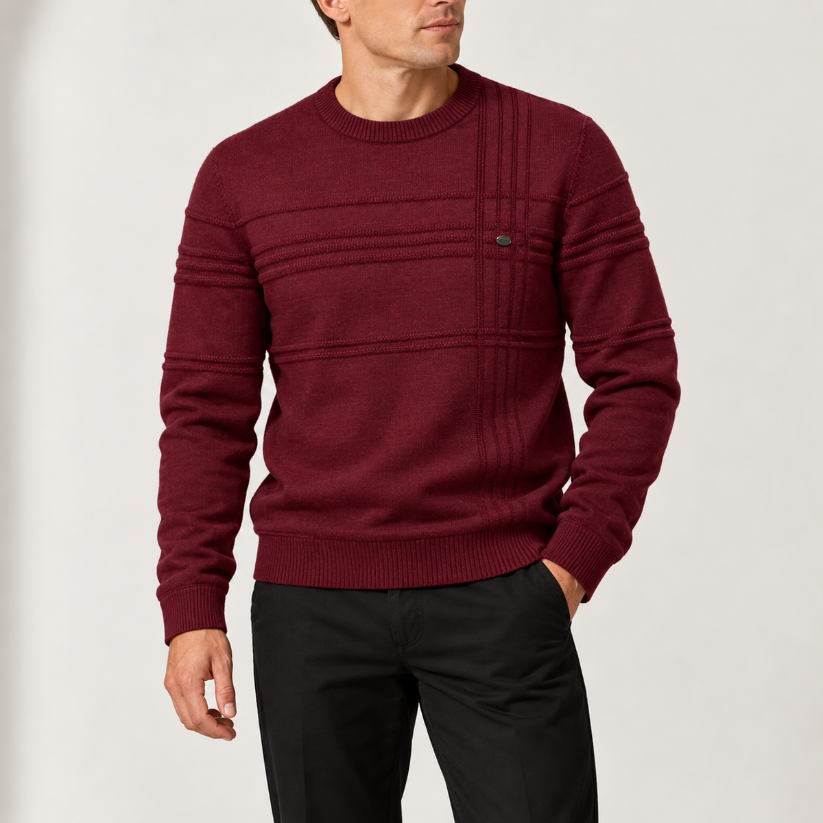 Men’s Textured Crew Neck Knitted Jumper with Long Sleeves