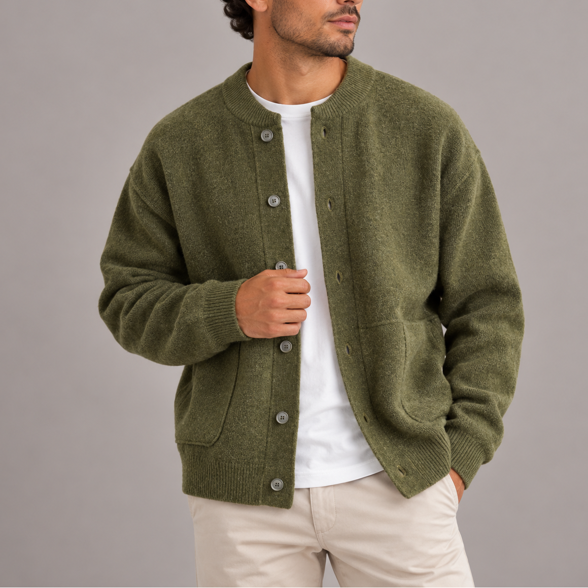 Men’s Textured Button-Up Cardigan | Casual Knitted Jacket