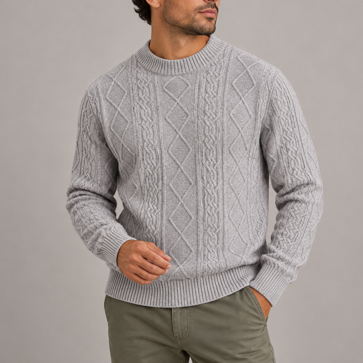 Men’s Cable Knit Crew Neck Sweater | Classic Warm Knitted Jumper